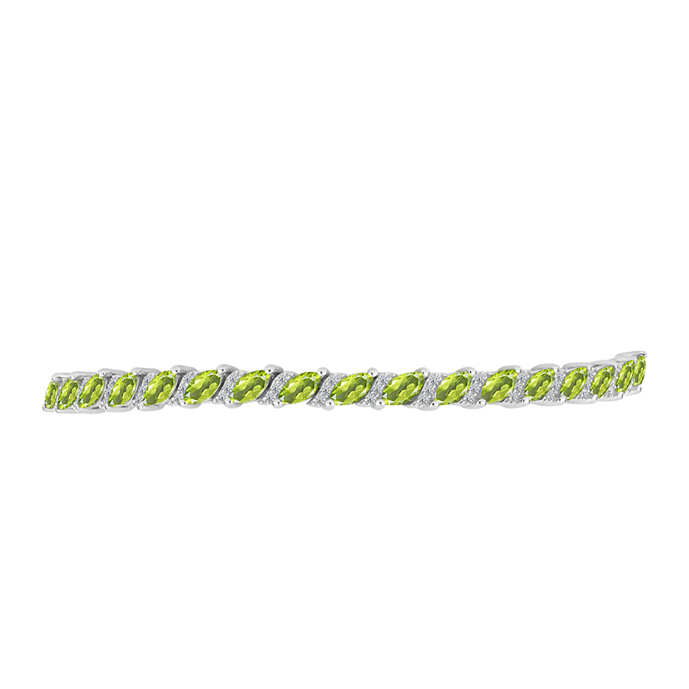 Stříbro 925/1000 - Náramek s Čchang-pajským Peridotem a Bílým Topazem - Karátové číslo: 4.86. přibližná hmotnost: 9.8 gramů 2 