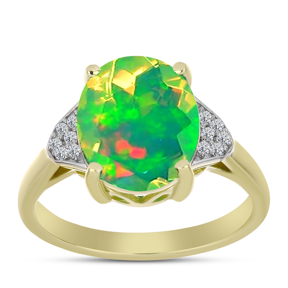 Pozlacené Stříbro 925/1000 - Prsten se Zeleným Etiopským Opálem z Lega Dembi a Bílým Topazem - Karátové číslo: 2.59. přibližná hmotnost: 3.6 gramů