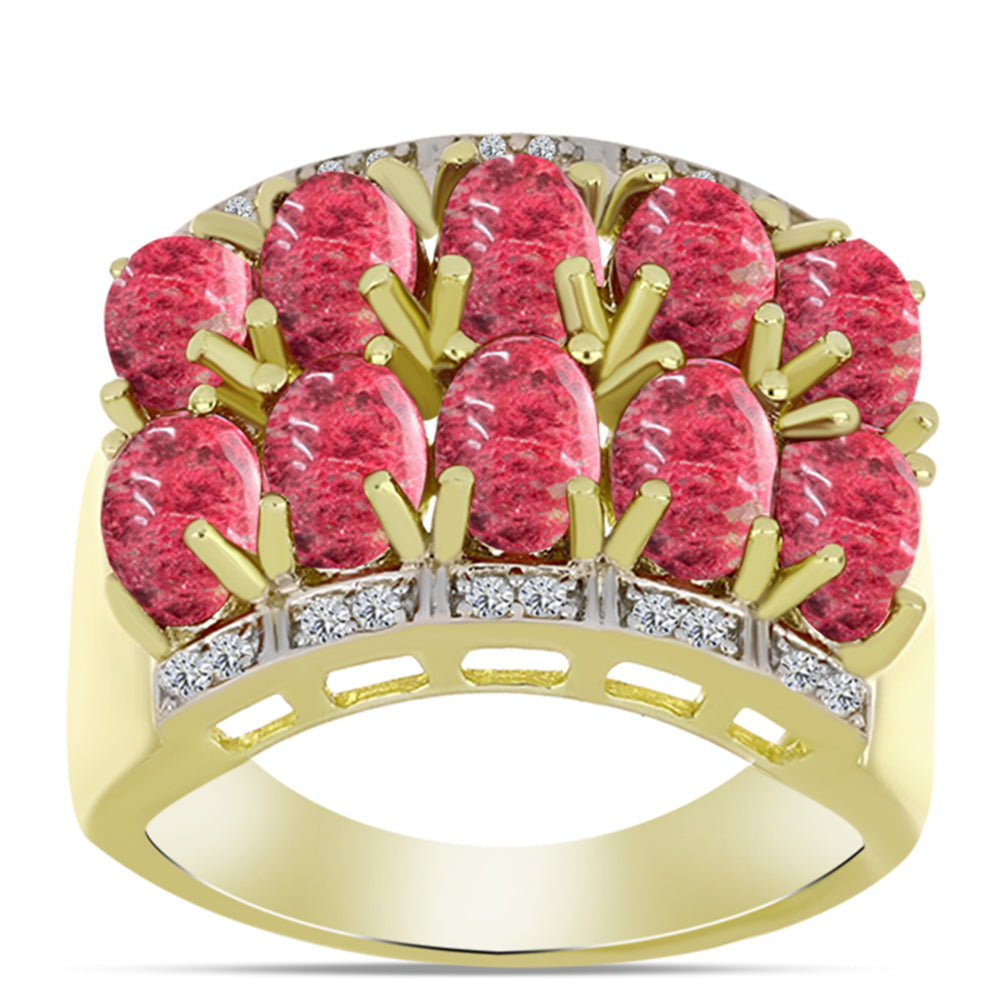 Pozlacené Stříbro 925/1000 - Prsten s Thulitem a Bílým Topazem - Karátové číslo: 5.75. přibližná hmotnost: 8.03 gramů 3 