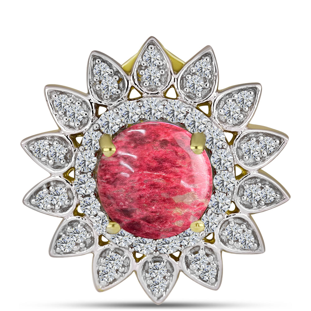 Pozlacené Stříbro 925/1000 - Přívěsek s Thulitem a Bílým Topazem - Karátové číslo: 3.04. přibližná hmotnost: 3.47 gramů