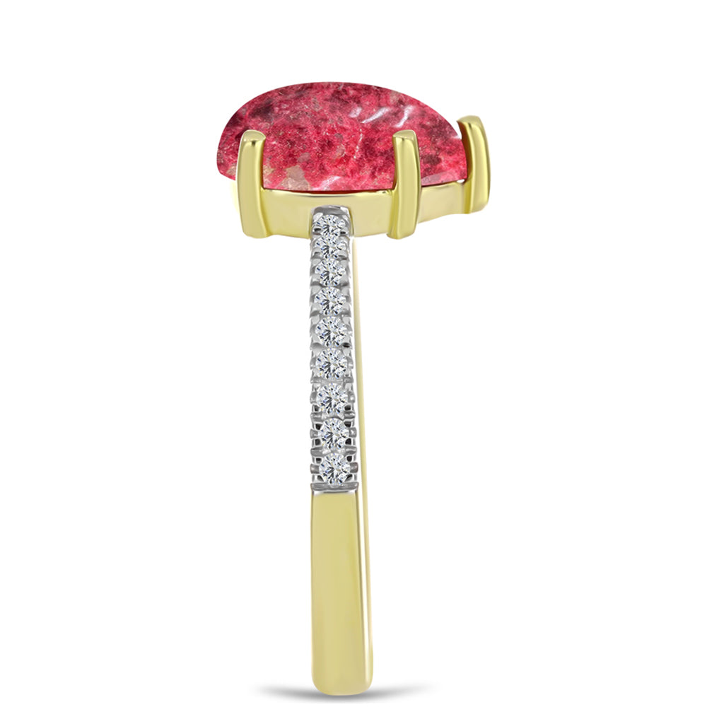 Pozlacené Stříbro 925/1000 - Prsten s Thulitem a Bílým Topazem - Karátové číslo: 2.51. přibližná hmotnost: 2.57 gramů