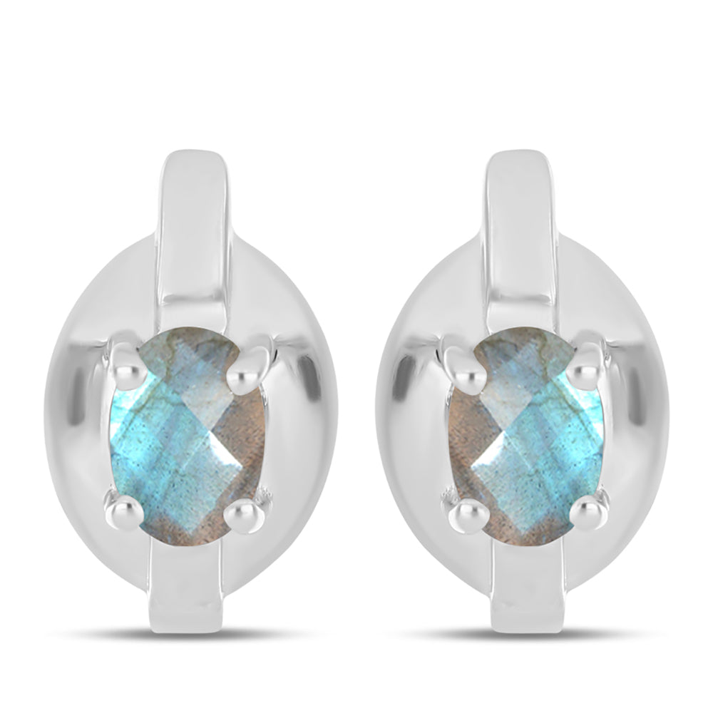 Stříbro 925/1000 - Náušnice s Labradoritem z Gullgruvene - Karátové číslo: 1.57. přibližná hmotnost: 4.2 gramů