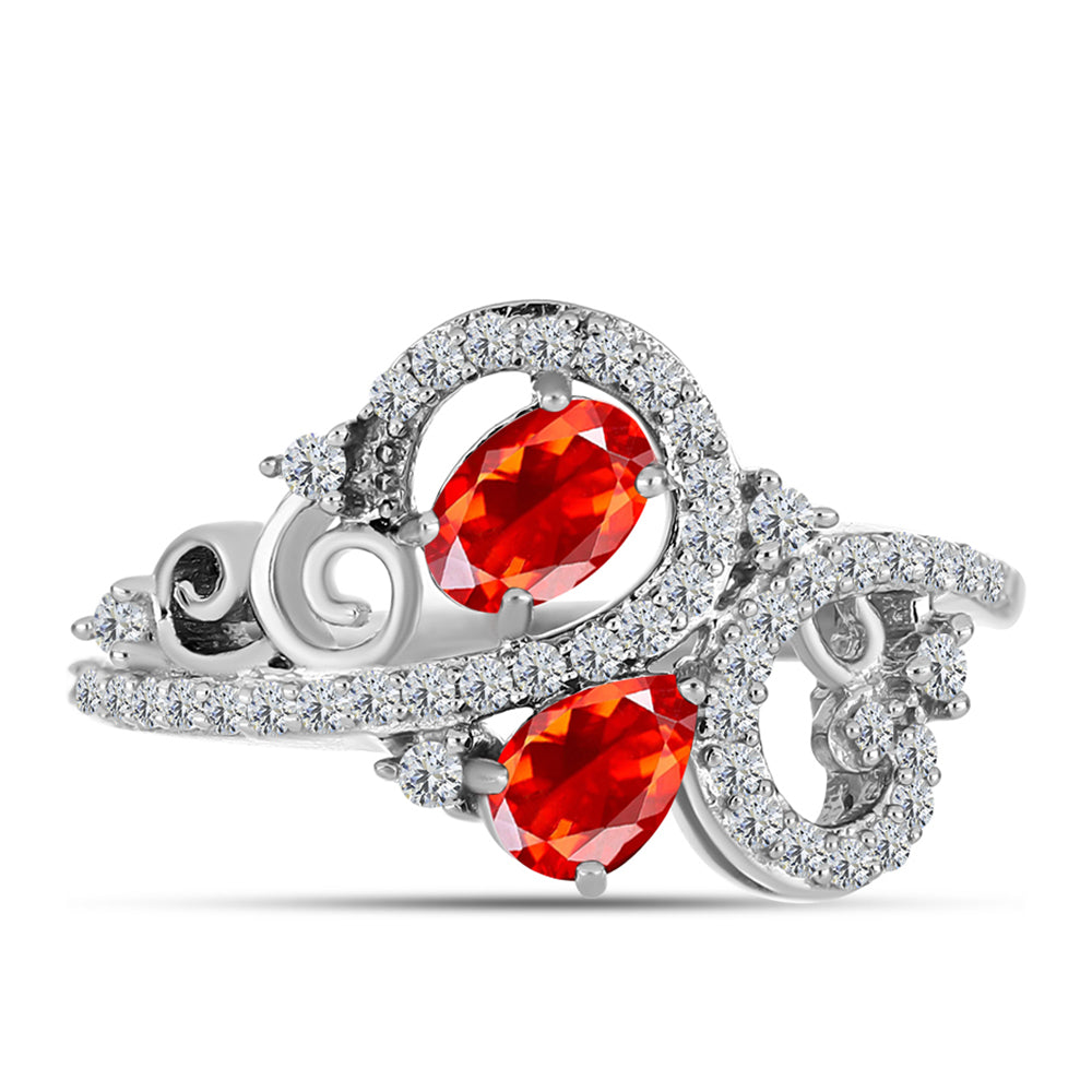 Stříbro 925/1000 - Prsten s Etiopským Červeným Opálem z Lega Dembi a Bílým Topazem - Karátové číslo: 1. přibližná hmotnost: 3.37 gramů 1 