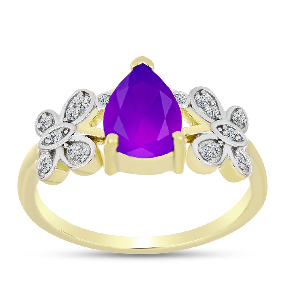 Pozlacené Stříbro 925/1000 - Prsten s Purpurovým Achátem a Bílým Topazem - Karátové číslo: 1.92. přibližná hmotnost: 3.76 gramů 3 