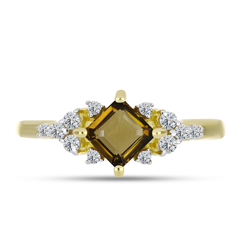 Pozlacené Stříbro 925/1000 - Prsten s Koňakovým Křemenem a Bílým Topazem - Karátové číslo: 0.88. přibližná hmotnost: 2.17 gramů 1 