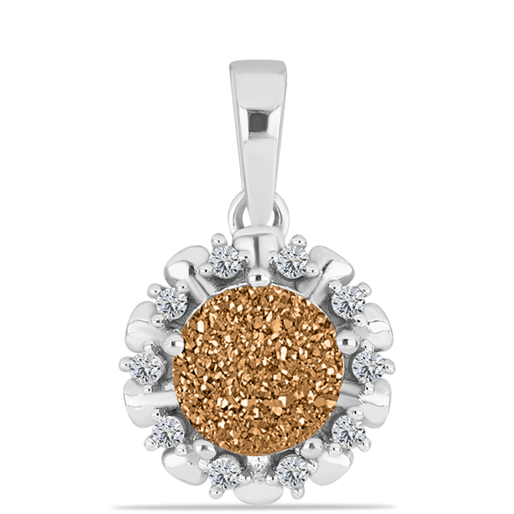 Stříbro 925/1000 - Přívěsek s Zlatým Drusy a Bílým Topazem - Karátové číslo: 2.35. přibližná hmotnost: 2.42 gramů 1 