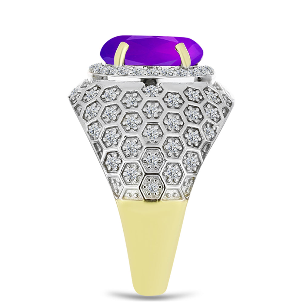 Pozlacené Stříbro 925/1000 - Prsten s Purpurovým Achátem a Bílým Topazem - Karátové číslo: 2.69. přibližná hmotnost: 6.5 gramů 4 