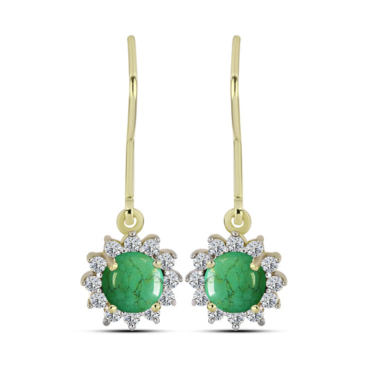 Pozlacené Stříbro 925/1000 - Náušnice se Zeleným Mohavským Tyrkysem a Bílým Topazem - Karátové číslo: 1.42. přibližná hmotnost: 2.39 gramů