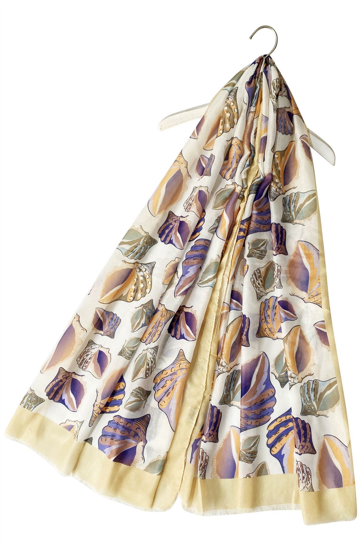 Bavlněná Šála-šátek, 70 cm x 180 cm, Bílá s mušlemi