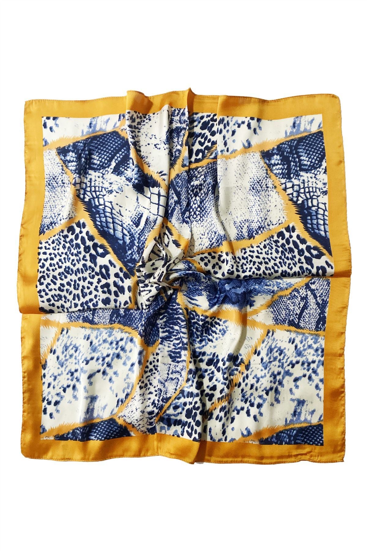 Šála-šátek s Hadím a Leopardím vzorem, modrá a oranžová, 70 cm x 70 cm