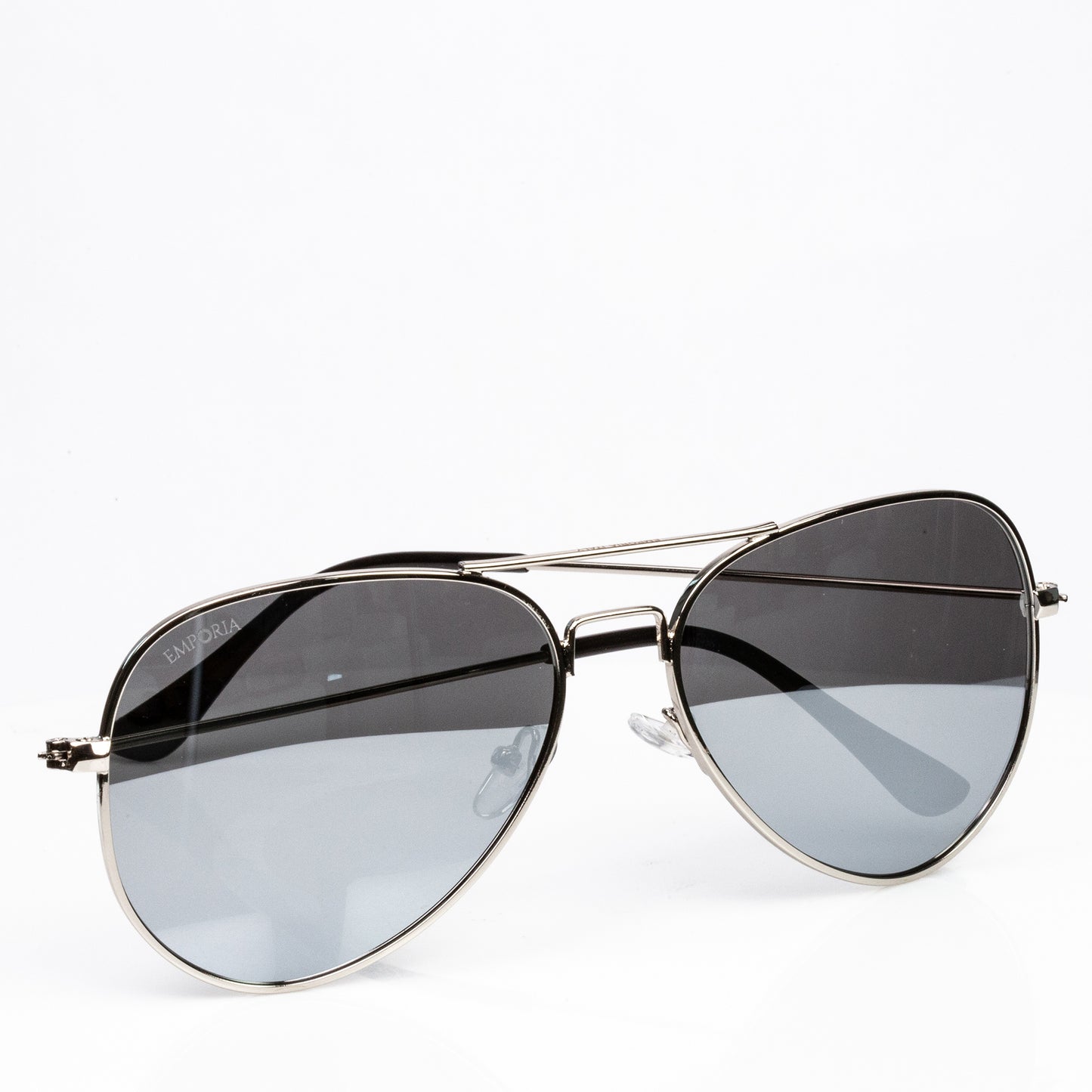 Emporia Italy - série Aviator "KRYSTAL", polarizované sluneční brýle s UV filtrem, s pevným pouzdrem a čisticím hadříkem, chromově-stříbrné čočky, obroučky stříbrné barvy