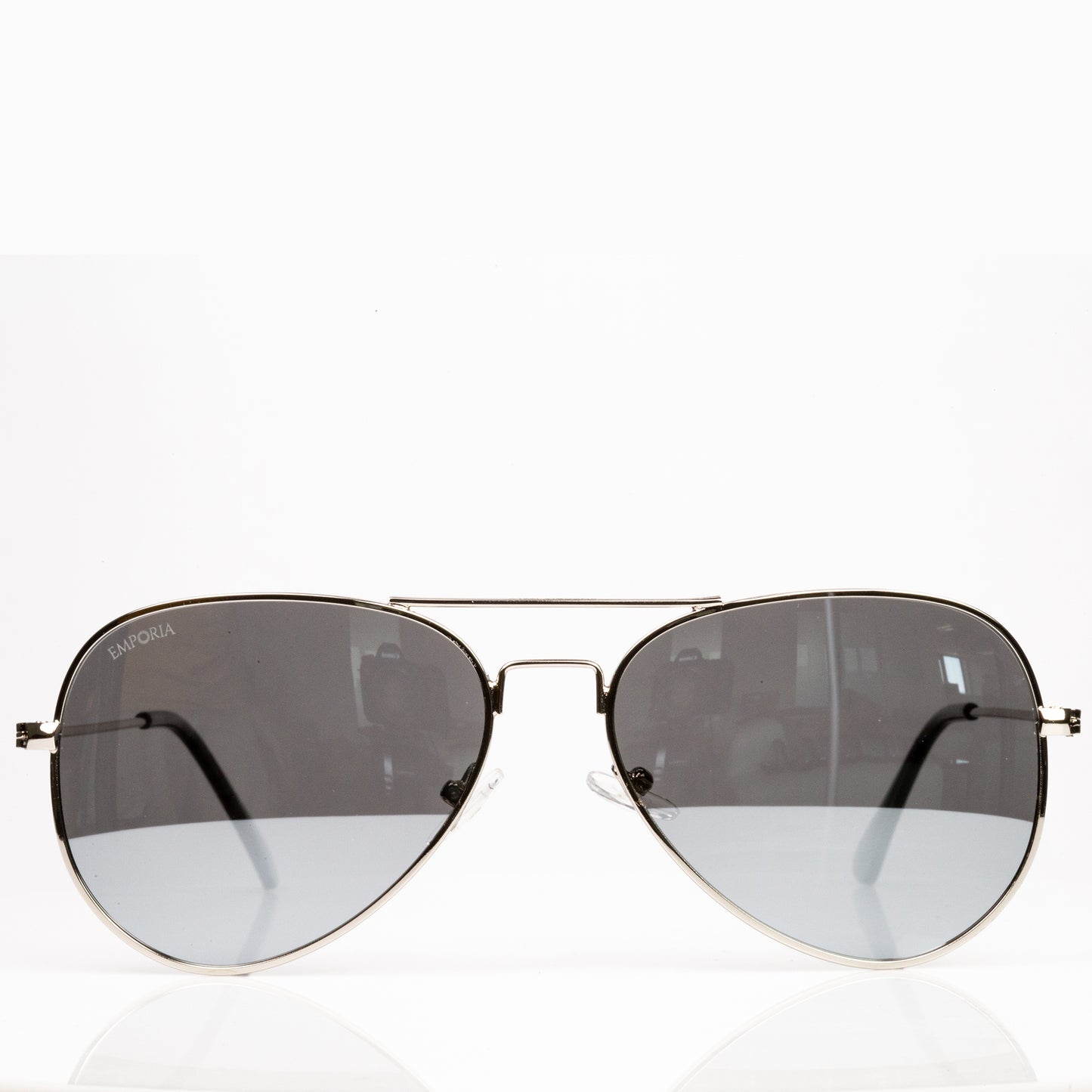 Emporia Italy - série Aviator "KRYSTAL", polarizované sluneční brýle s UV filtrem, s pevným pouzdrem a čisticím hadříkem, chromově-stříbrné čočky, obroučky stříbrné barvy