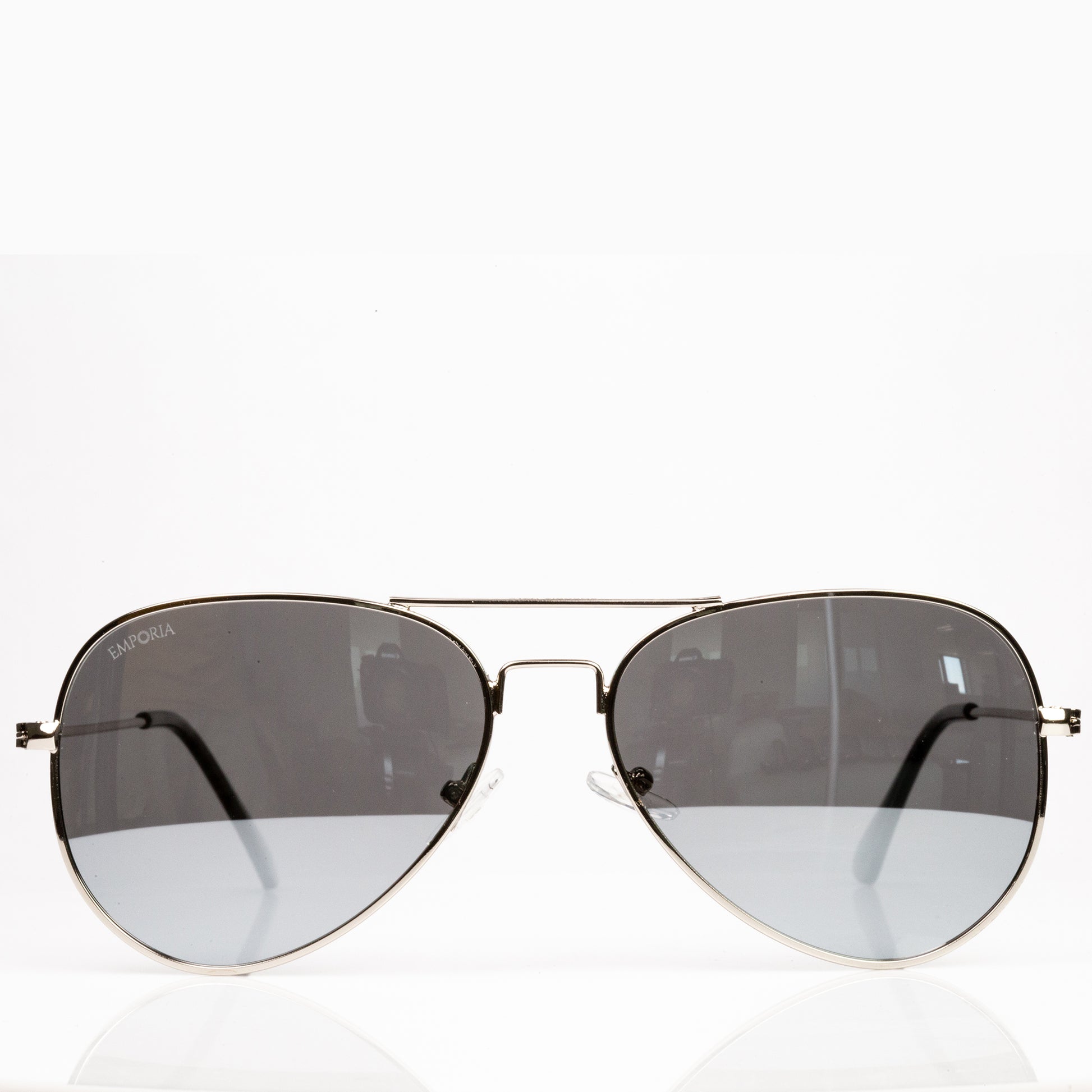 Emporia Italy - série Aviator "KRYSTAL", polarizované sluneční brýle s UV filtrem, s pevným pouzdrem a čisticím hadříkem, chromově-stříbrné čočky, obroučky stříbrné barvy 3 