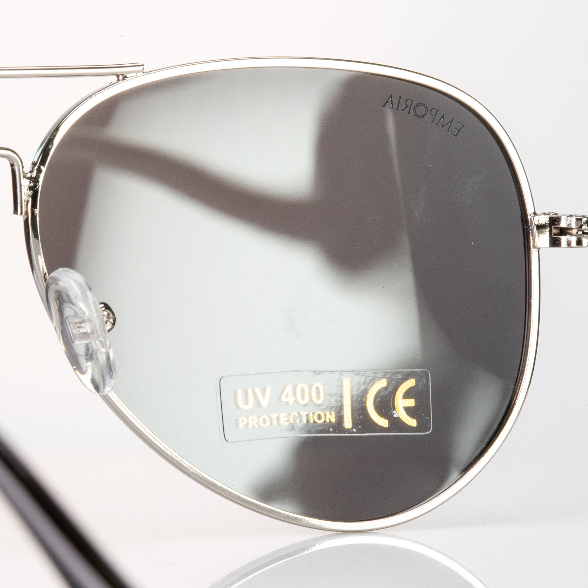 Emporia Italy - série Aviator "KRYSTAL", polarizované sluneční brýle s UV filtrem, s pevným pouzdrem a čisticím hadříkem, chromově-stříbrné čočky, obroučky stříbrné barvy 5 