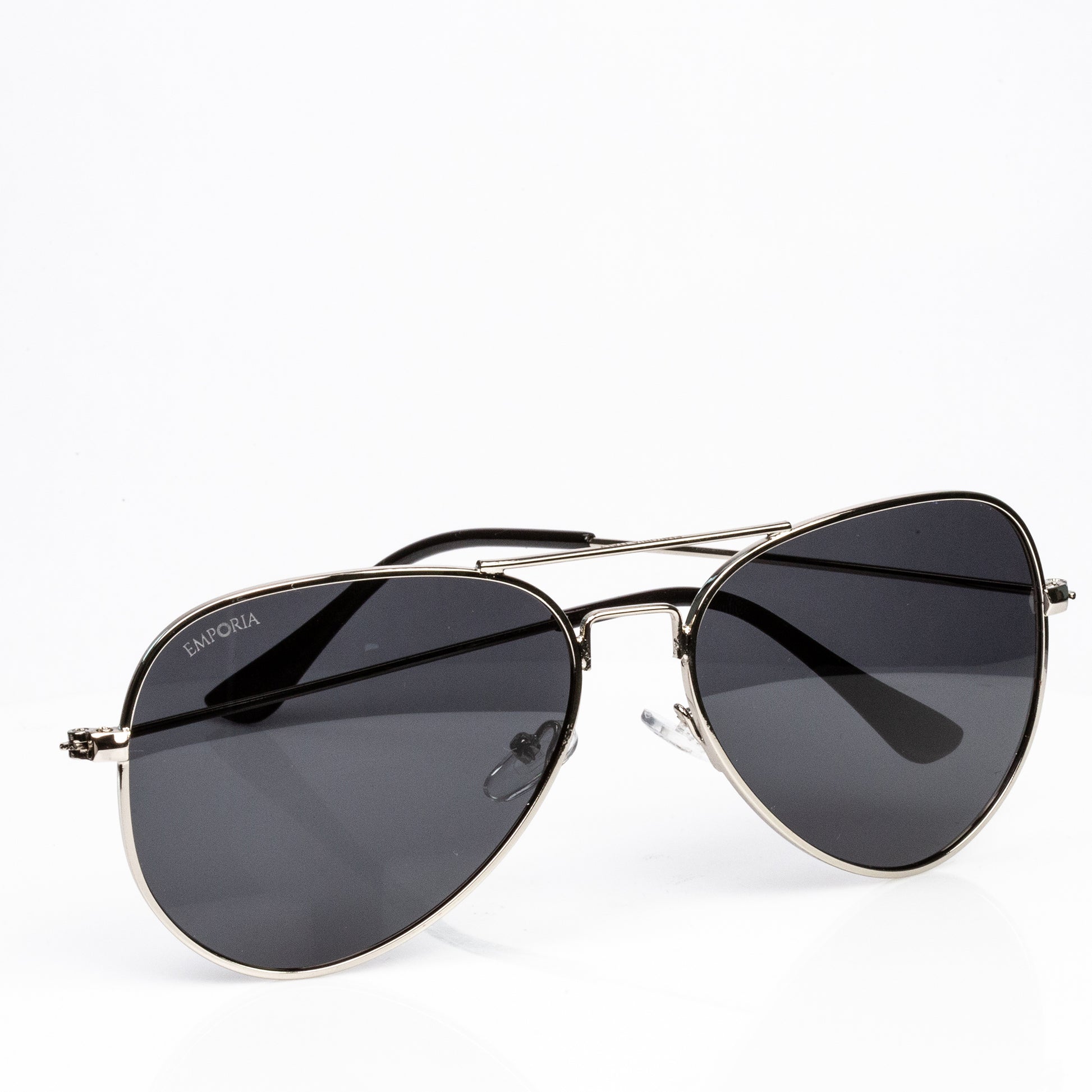 Emporia Italy - série Aviator "ŠÉF", polarizované sluneční brýle s UV filtrem, s pevným pouzdrem a čisticím hadříkem, tmavě šedé čočky, obroučky stříbrné barvy 2 