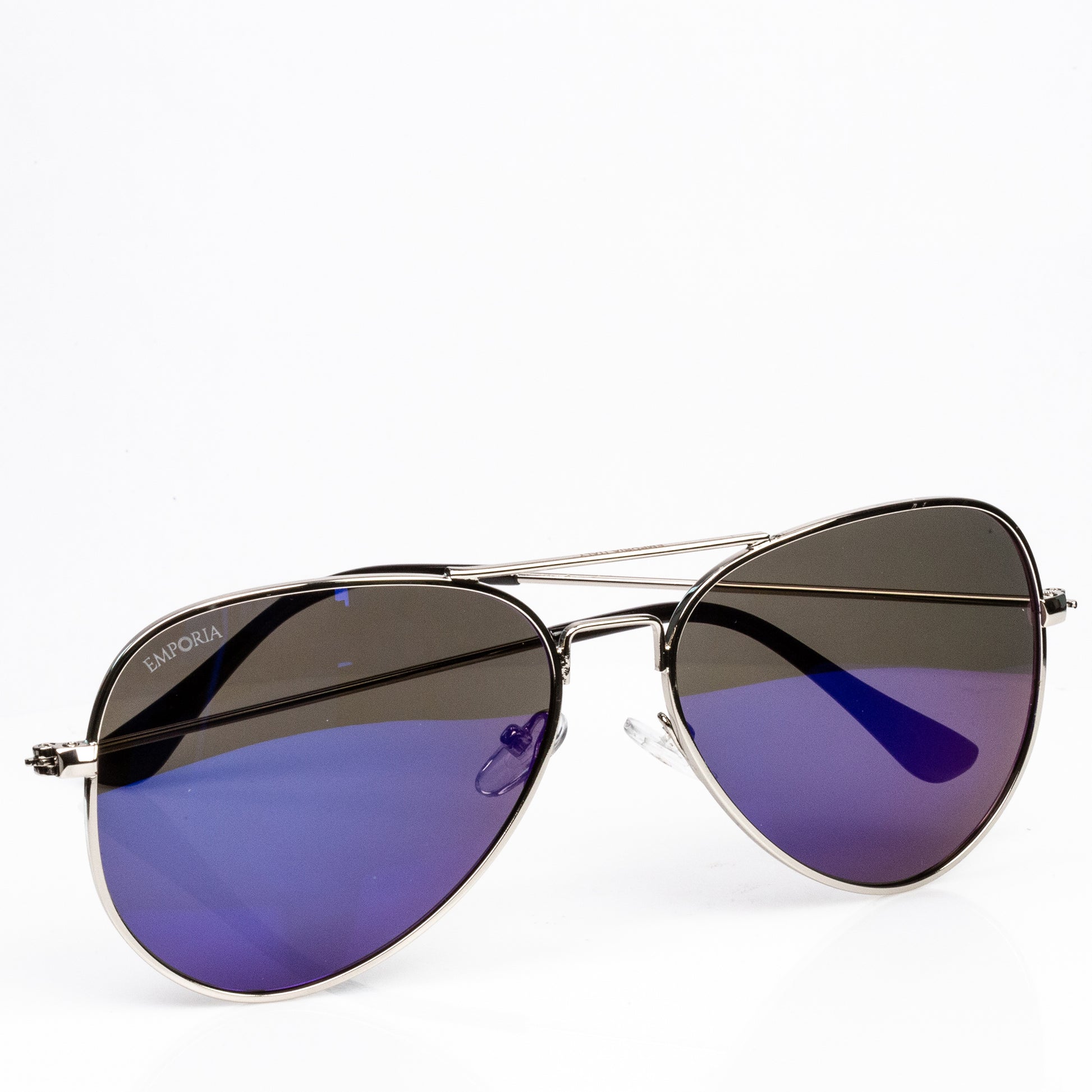 Emporia Italy - série Aviator "LAGUNA", polarizované sluneční brýle s pevným pouzdrem a čisticím hadříkem, modrofialové čočky, obroučky stříbrné barvy 2 
