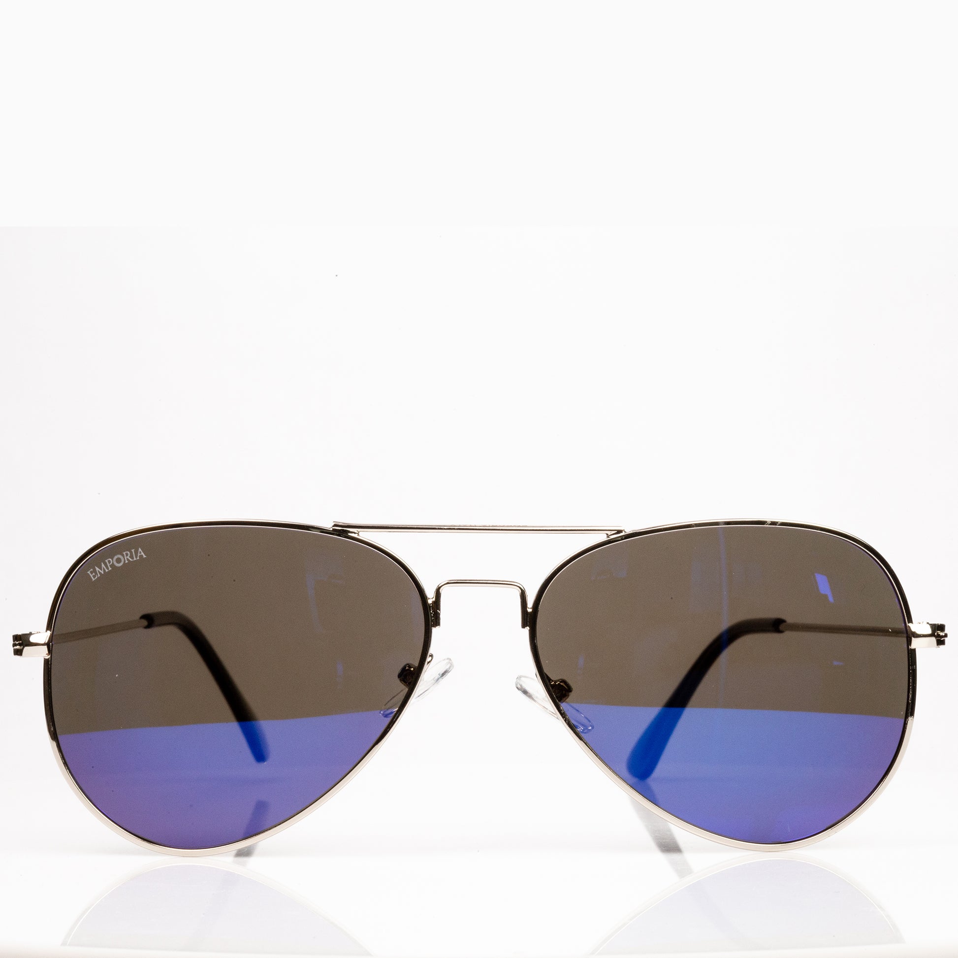 Emporia Italy - série Aviator "LAGUNA", polarizované sluneční brýle s pevným pouzdrem a čisticím hadříkem, modrofialové čočky, obroučky stříbrné barvy 3 