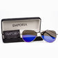 Emporia Italy - série Aviator "LAGUNA", polarizované sluneční brýle s pevným pouzdrem a čisticím hadříkem, modrofialové čočky, obroučky stříbrné barvy