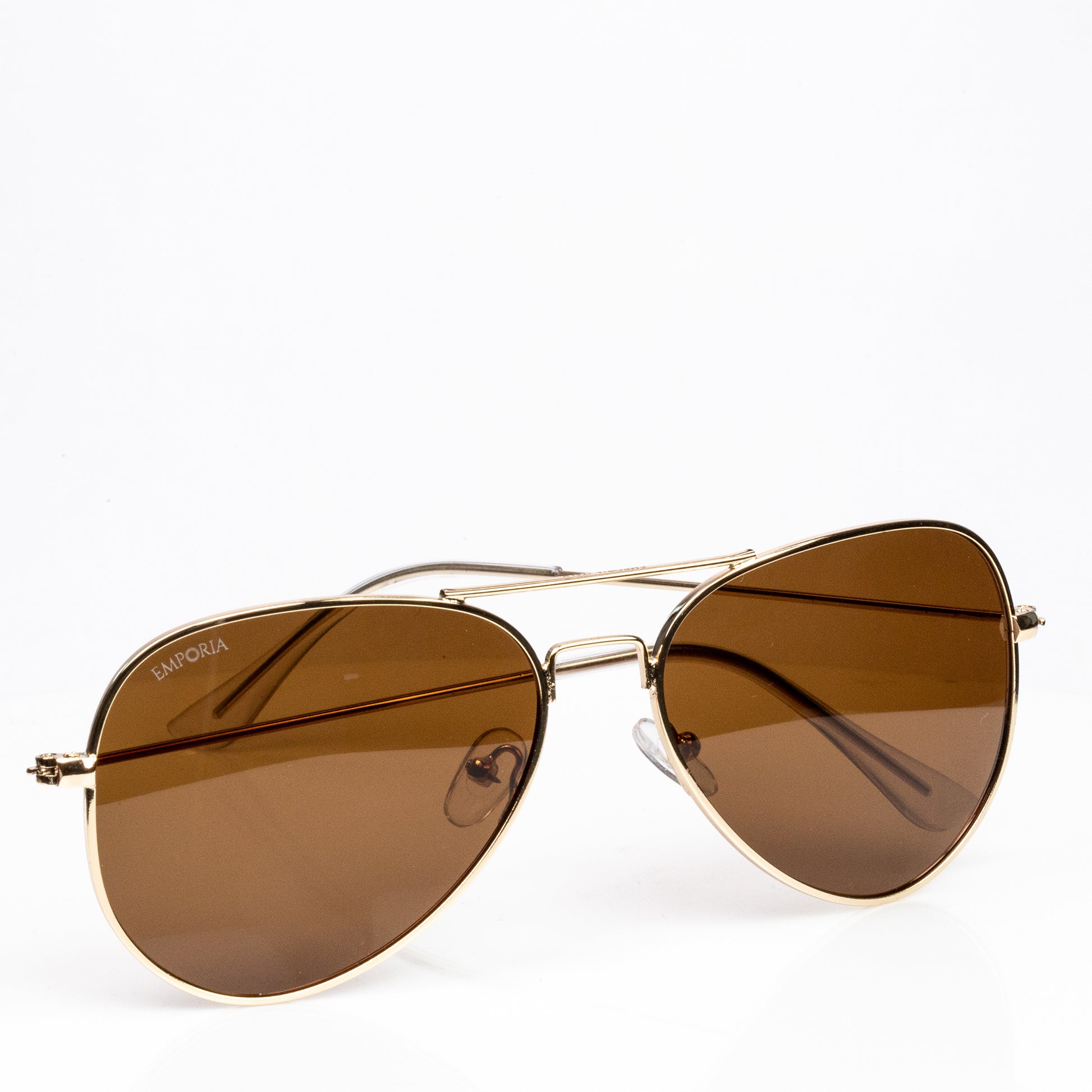 Emporia Italy - série Aviator "POUŠŤ", polarizované sluneční brýle s UV filtrem, s pevným pouzdrem a čisticím hadříkem, světle hnědé čočky, obroučky zlaté barvy 2 