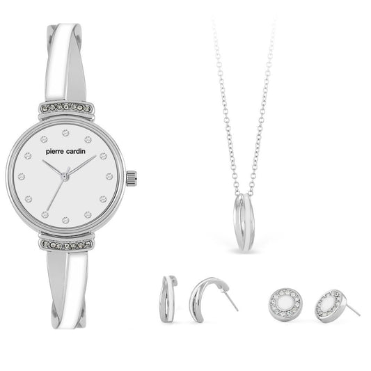 4 dílná sada Pierre Cardin - Hodinky, 2 páry Náušnic a Náhrdelník