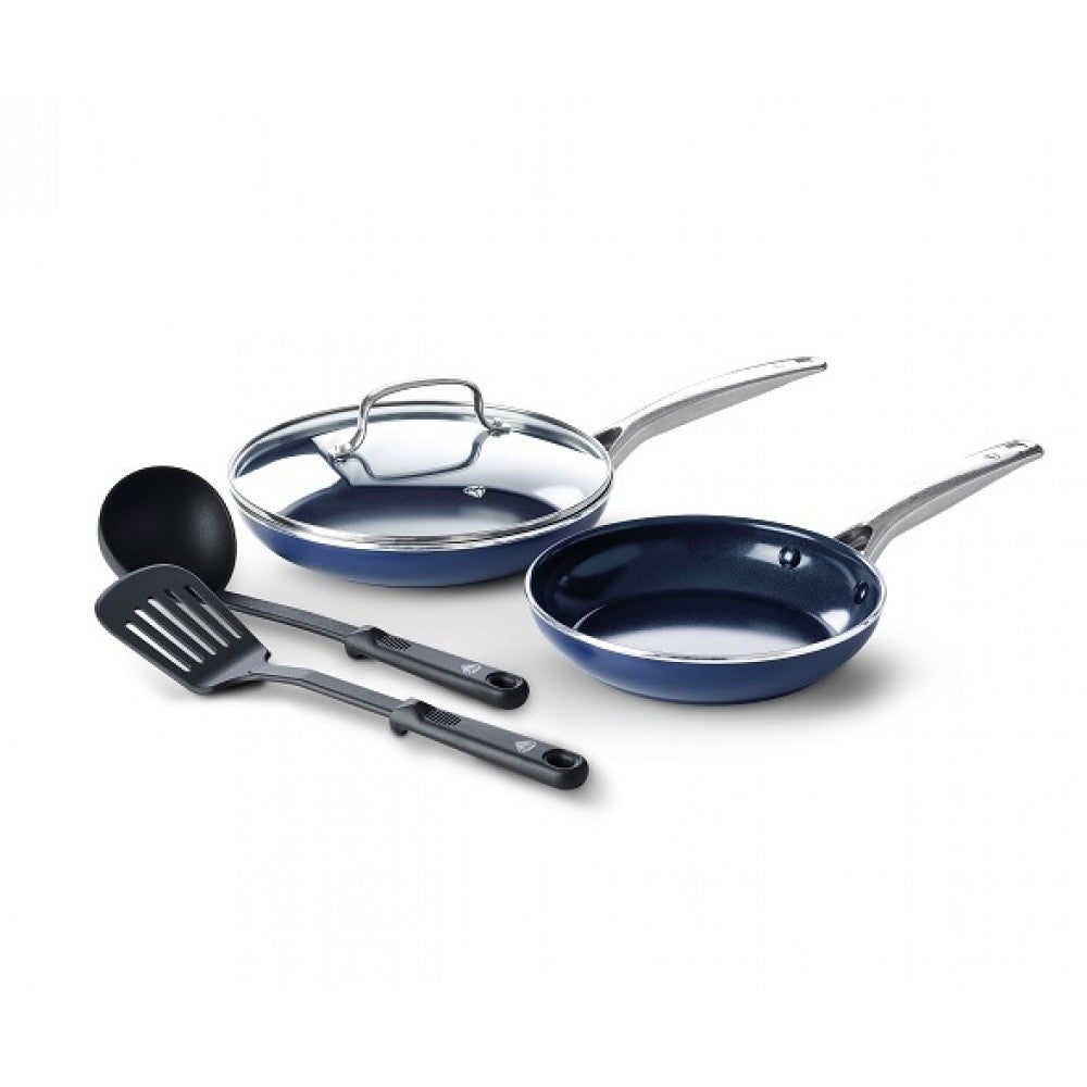 Blue Diamond 3 (5) pcs kitchenware set: open frypan 20 cm + frypan with lid 24 cm + ladle + slotted turner