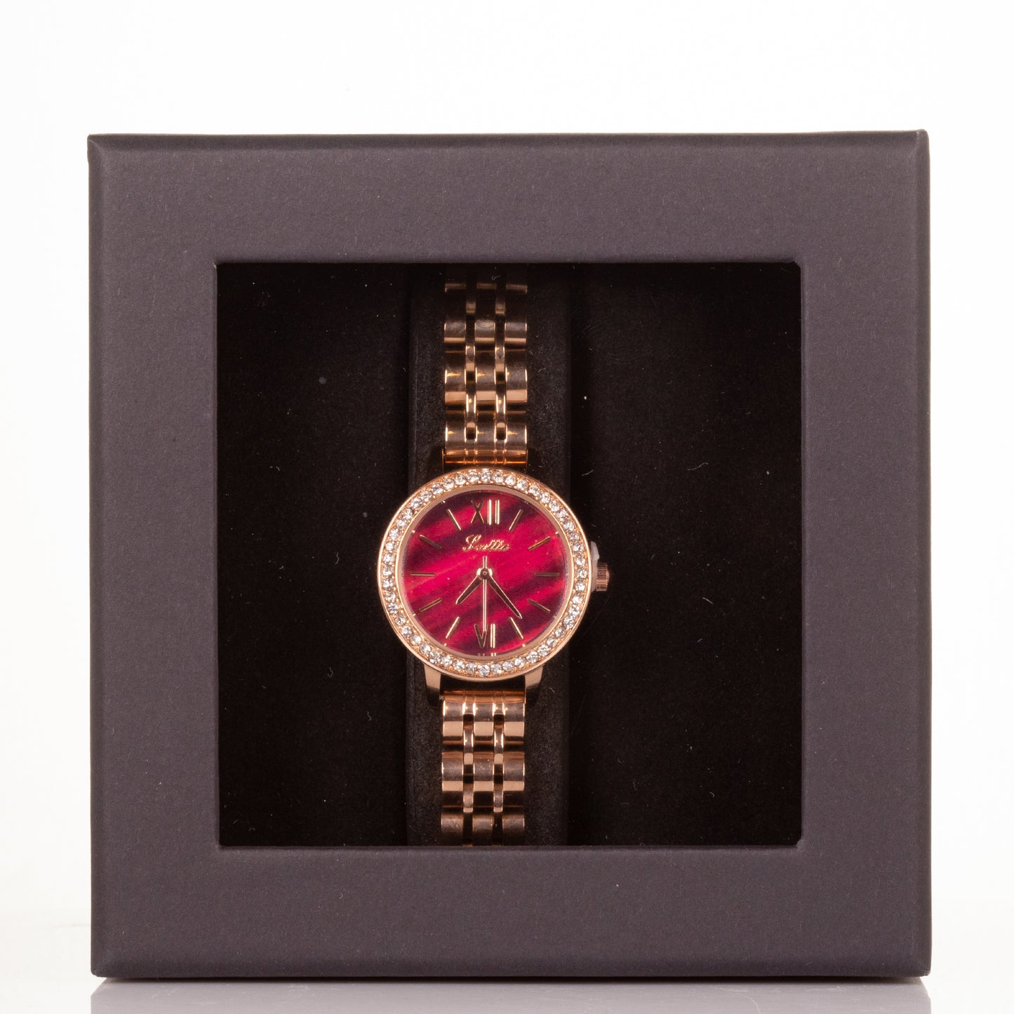 Vysoce kvalitní slitinové hodinky s mechanismem Miyota v dárkové krabičce, Rubínově Červený ciferník