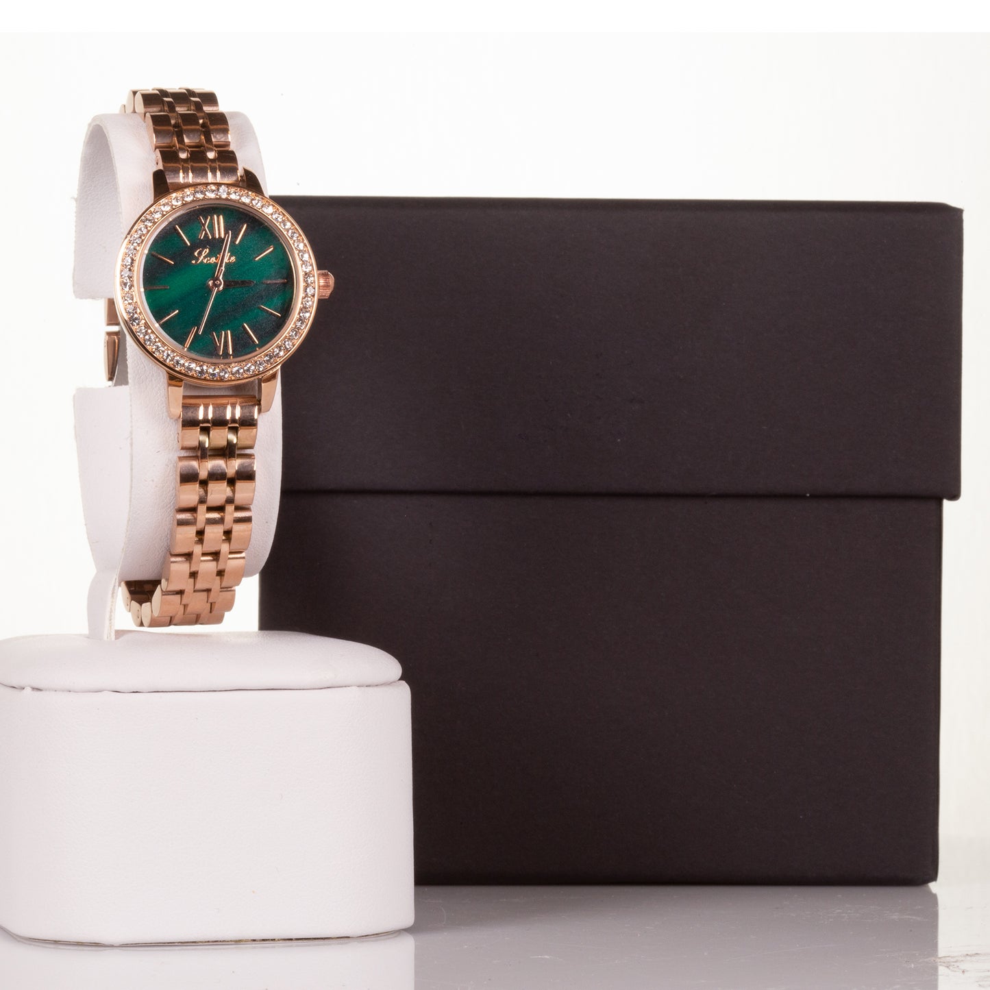 Vysoce kvalitní slitinové hodinky s mechanismem Miyota v dárkové krabičce, Smaragdově Zelený ciferník