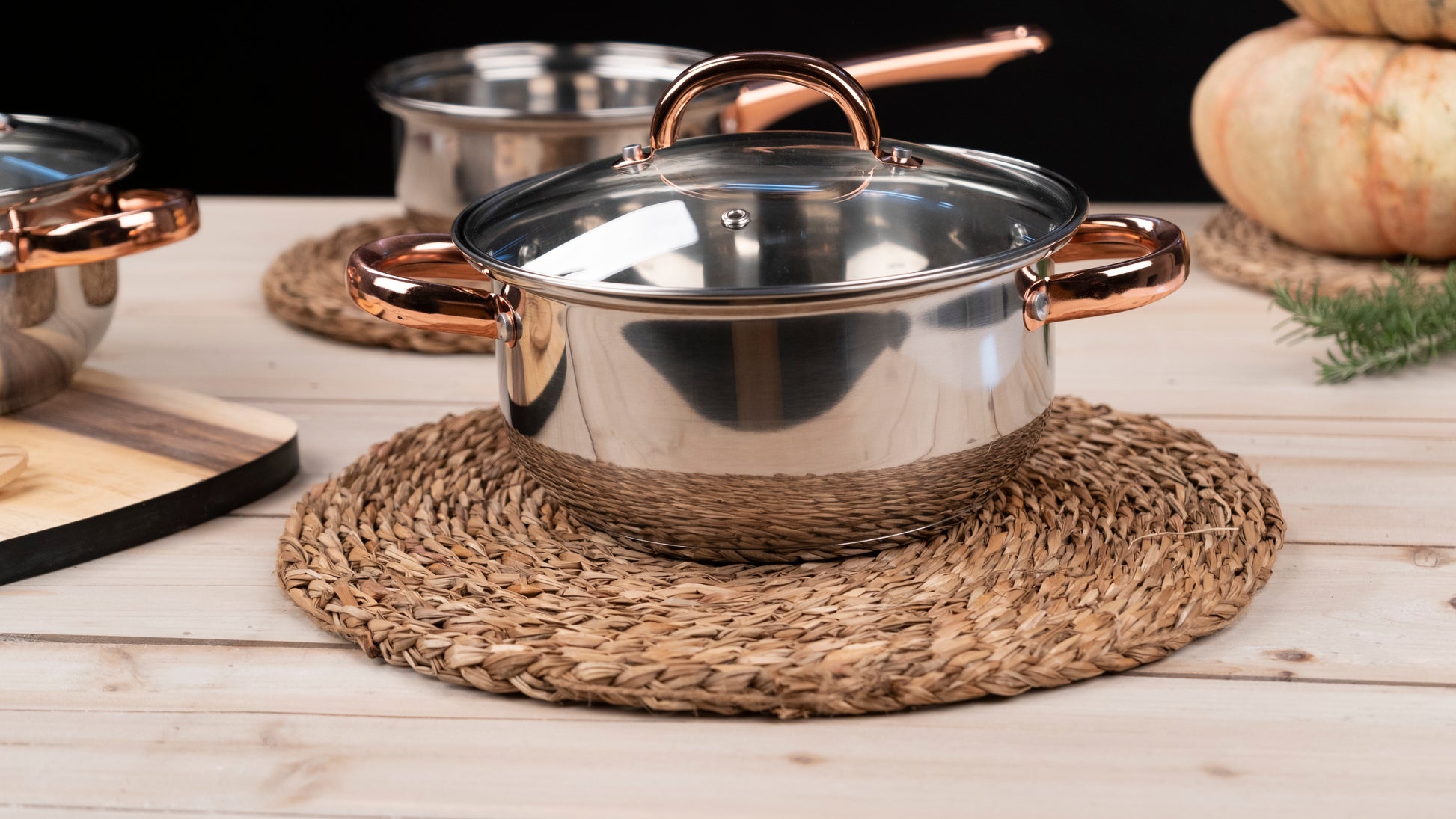 5dílná Sada Nádobí z Nerezové Oceli a Skla, v Barvě Stříbra a Růžového Zlata 5 