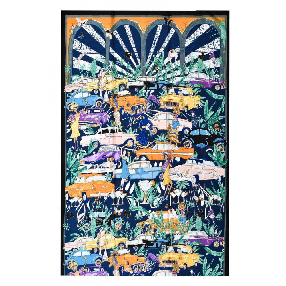 Šála-šátek ze 100% Pravého Hedvábí, 90 cm x 180 cm, Vzor tropického karnevalu