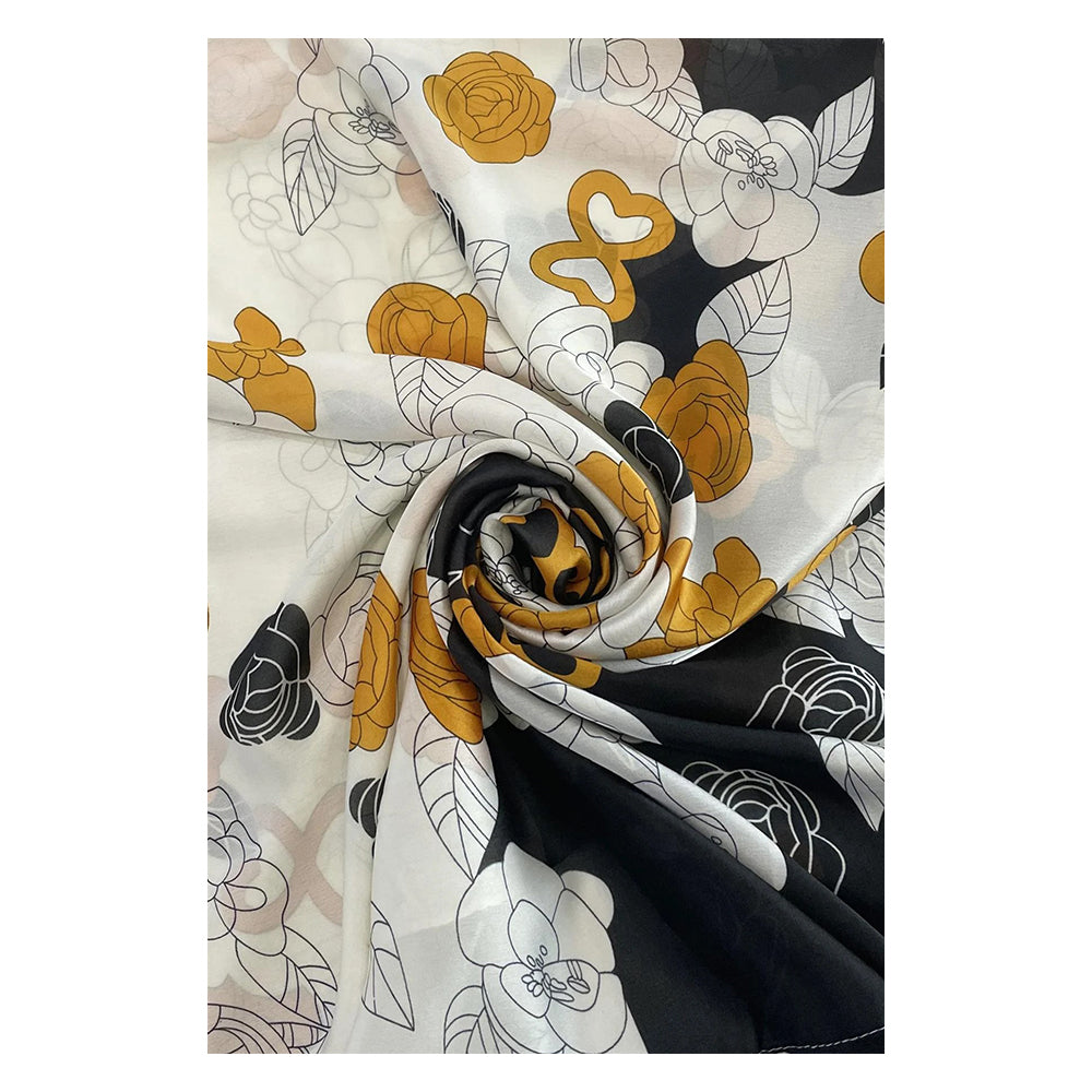 Retro Květinový tisk obrysu 100% hedvábný šátek - oranžový, 90x180 cm 1 