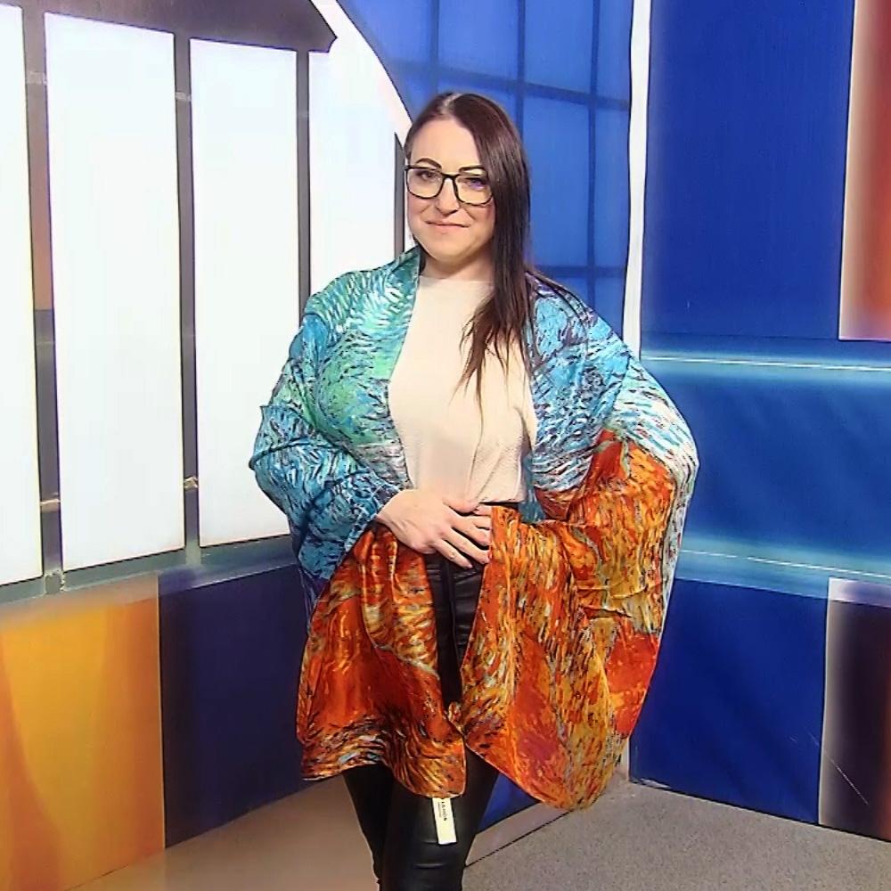 Šála-šátek ze 100% Pravého Hedvábí, 90 cm x 180 cm, vzor Západ Slunce 1 