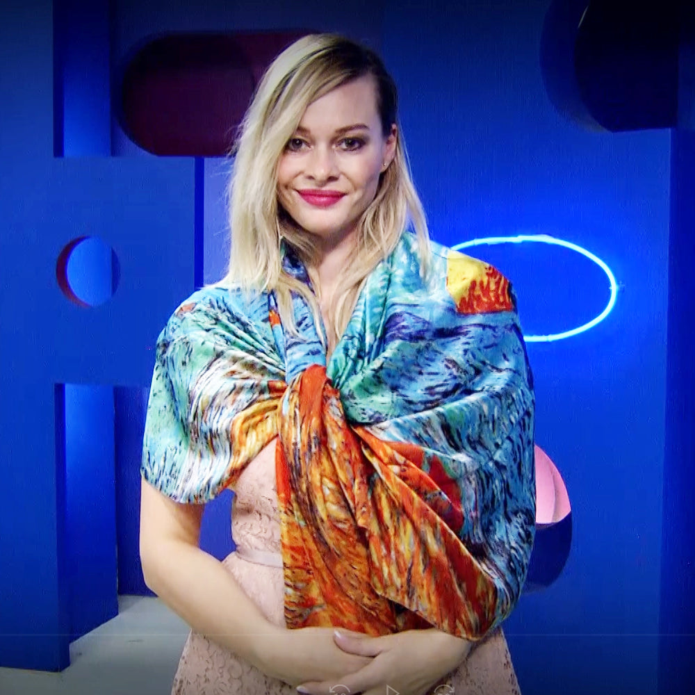 Šála-šátek ze 100% Pravého Hedvábí, 90 cm x 180 cm, vzor Západ Slunce 10 