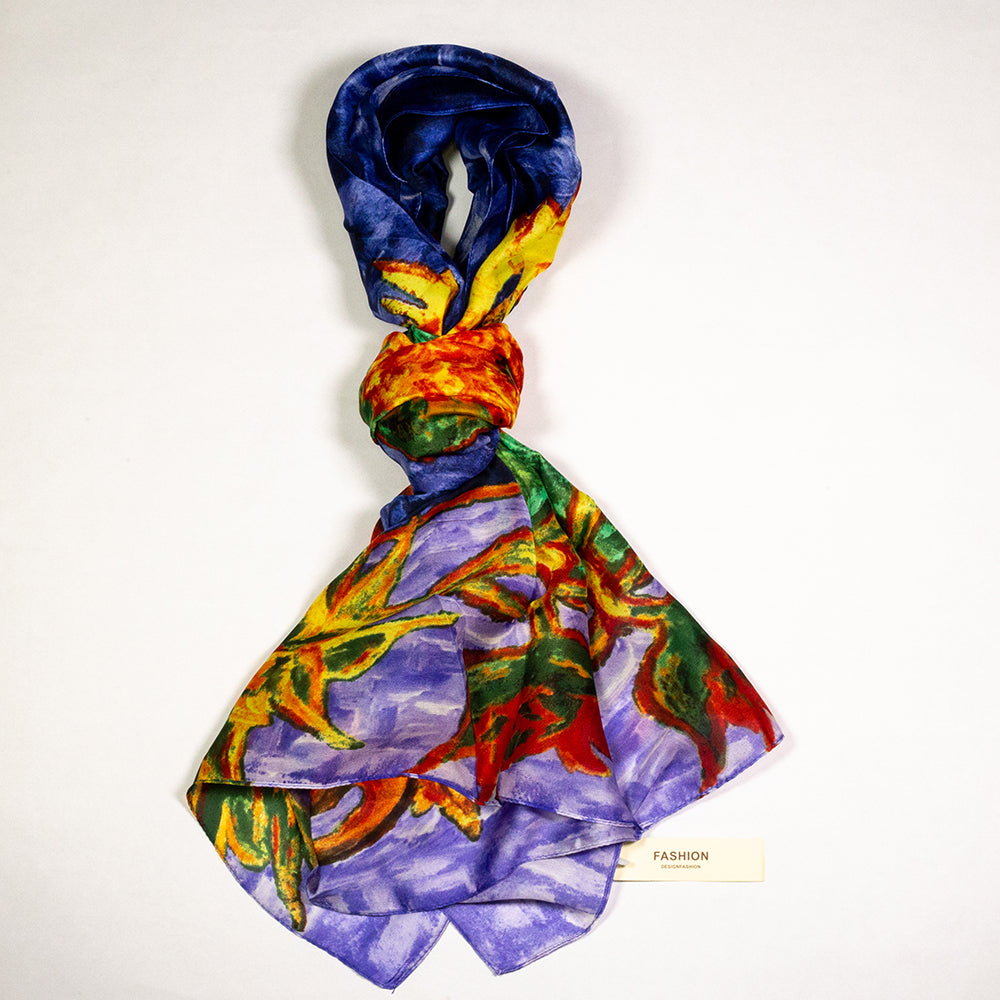 Šála-šátek ze 100% Pravého Hedvábí, 90 cm x 180 cm, vzor Van Goghovy Slunečnice