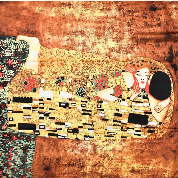 100% Hedvábná Šála, 90 cm x 180 cm, Klimt Polibek 9 