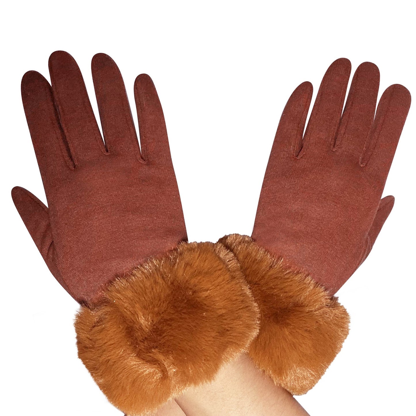 Zimní rukavice z umělé kožešiny, kompatibilní s dotykovou obrazovkou, Hnědé