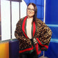 Šála-šátek 90 cm x 180 cm, Leopardí vzor se zelenými a červenými okraji