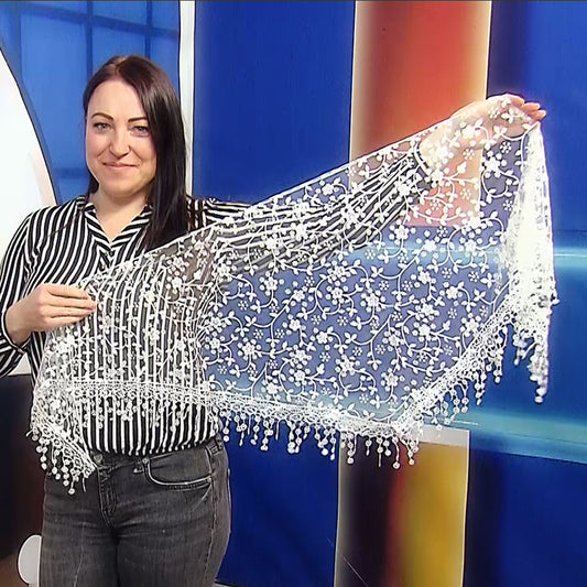 Trojúhelníková Šála-šátek s Třpytivým květinovým vzorem, 45 cm x 45 cm x 170 cm, Bílá