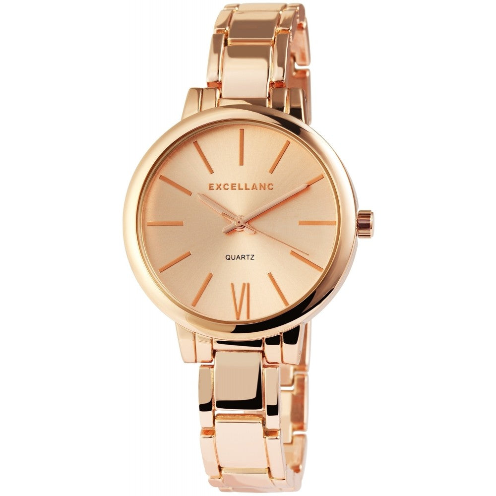 Excellanc dámské hodinky s kovovým řemínkem EX0113, barva růžového zlata, vysoce kvalitní křemenný mechanismus, ciferník v barvě růžového zlata