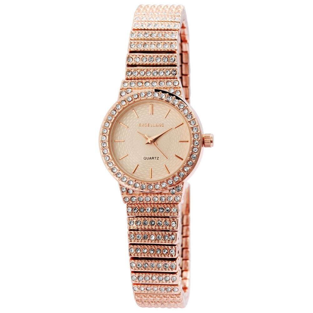 Excellanc dámské hodinky s kovovým řemínkem EX0339, barva růžového zlata, Japonský křemenný mechanismus PC21, ciferník stříbrné barvy