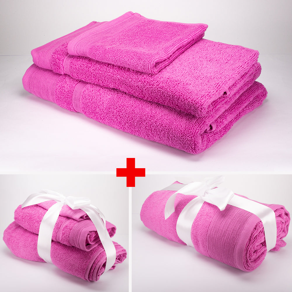 3+3+1 Dárková Sada Nadrozměrných Ručníků ze 100% Mikrobavlny, 500 GSM, Fuchsiově Růžová 1 