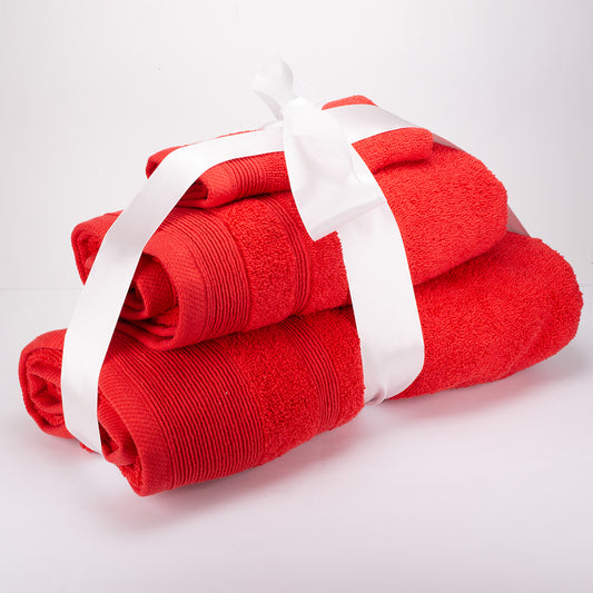 3+3+1 Dárková Sada Nadrozměrných Ručníků ze 100% Mikrobavlny, 500 GSM, Rubínově Červená