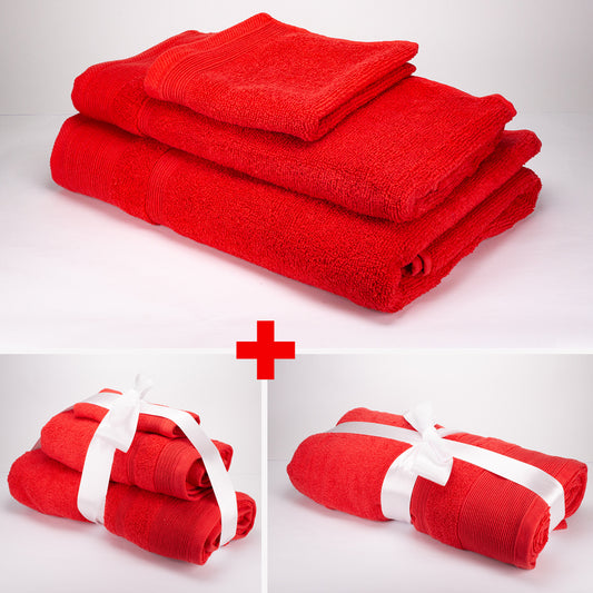 3+3+1 Dárková Sada Nadrozměrných Ručníků ze 100% Mikrobavlny, 500 GSM, Rubínově Červená