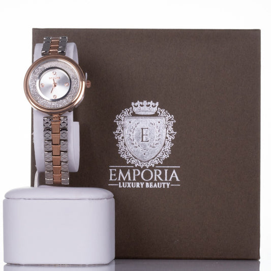 ROSE GOLD AND SILVER, woman alloy SKYLINE watch with quartz crystals with Gift box, 19 cm