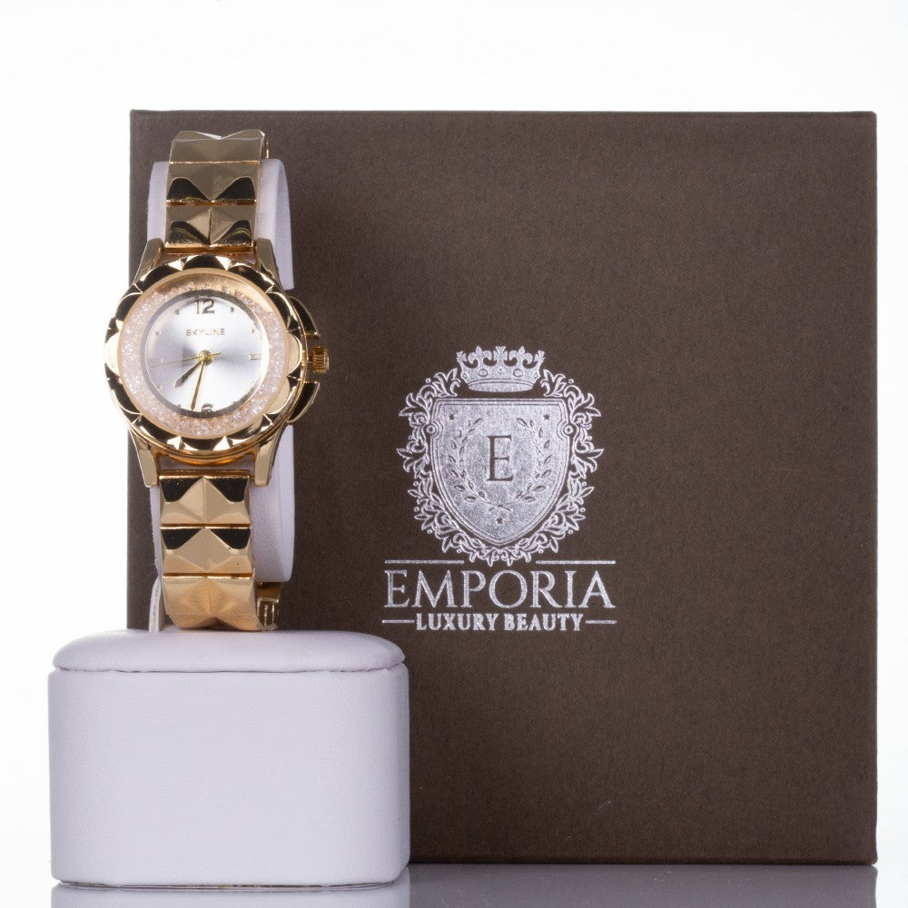 YELLOW GOLD, woman alloy SKYLINE watch with quartz crystals with Gift box, 19 cm