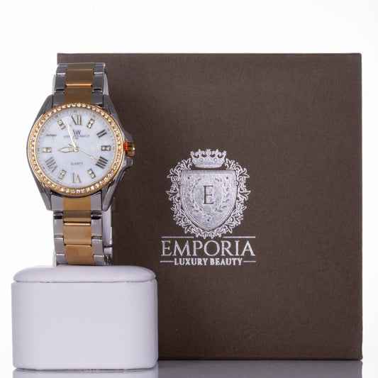 YELLOW GOLD and SILVER strap, woman alloy AW watch, with quartz crystals, and roman number with Gift box