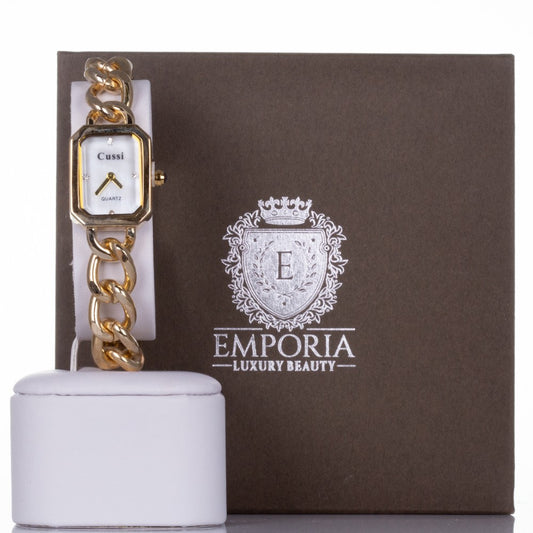 YELLOW GOLD, woman alloy CUSSI watch with quartz crystals, chain strap with Gift box, 16 cm
