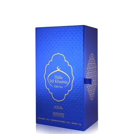 50 ml Eau de Parfum + 20ml Parfémový Olej + 40g Bakhoor Hala Bil Khamis DÁRKOVÉ BALENÍ  Dřevitá-Kořeněná-Květinová Vůně pro Muže a Ženy 3 
