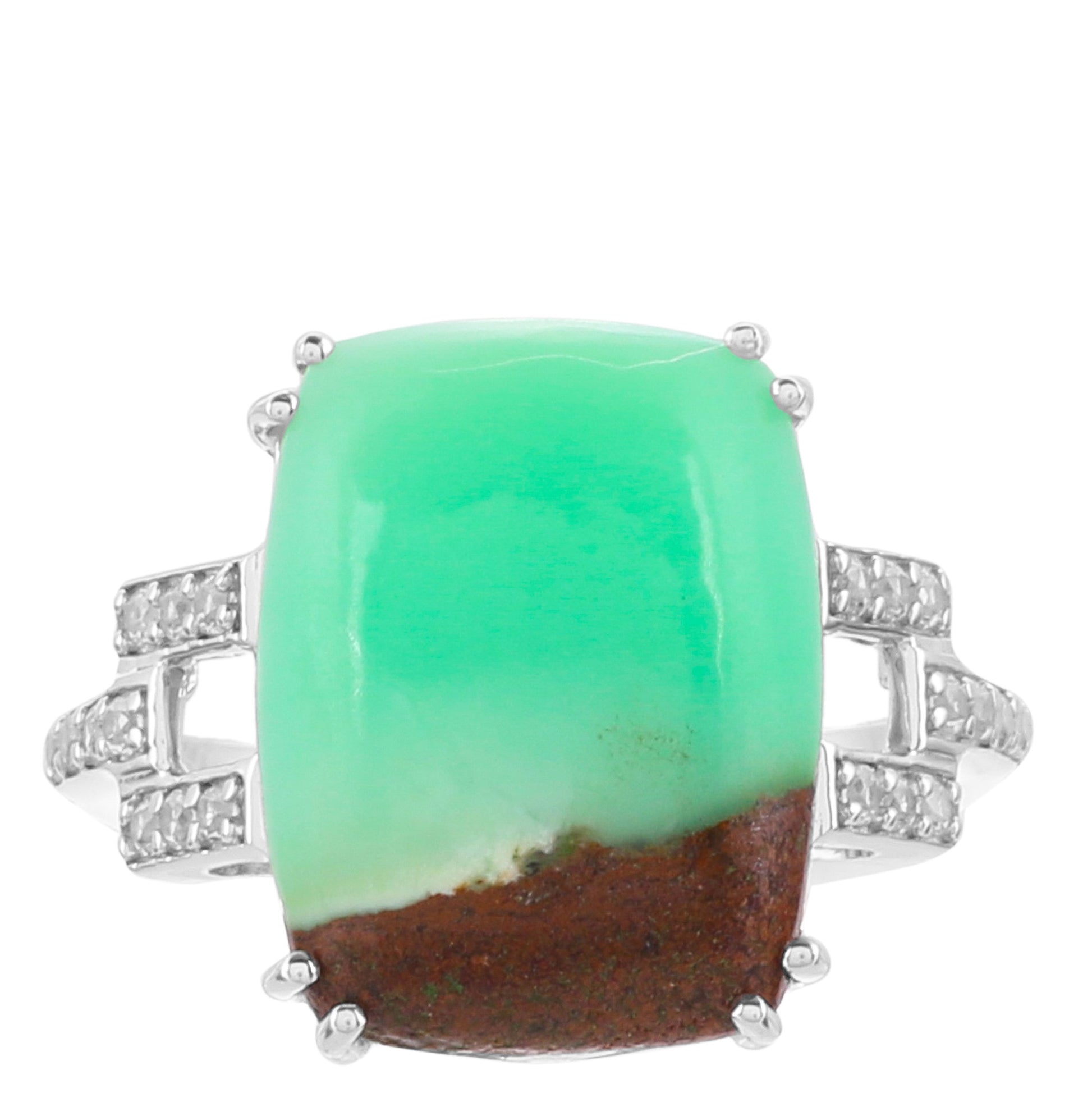 Stříbrný Prsten s Mátovým Chrysoprasem a Přírodním Zirkonem 1 