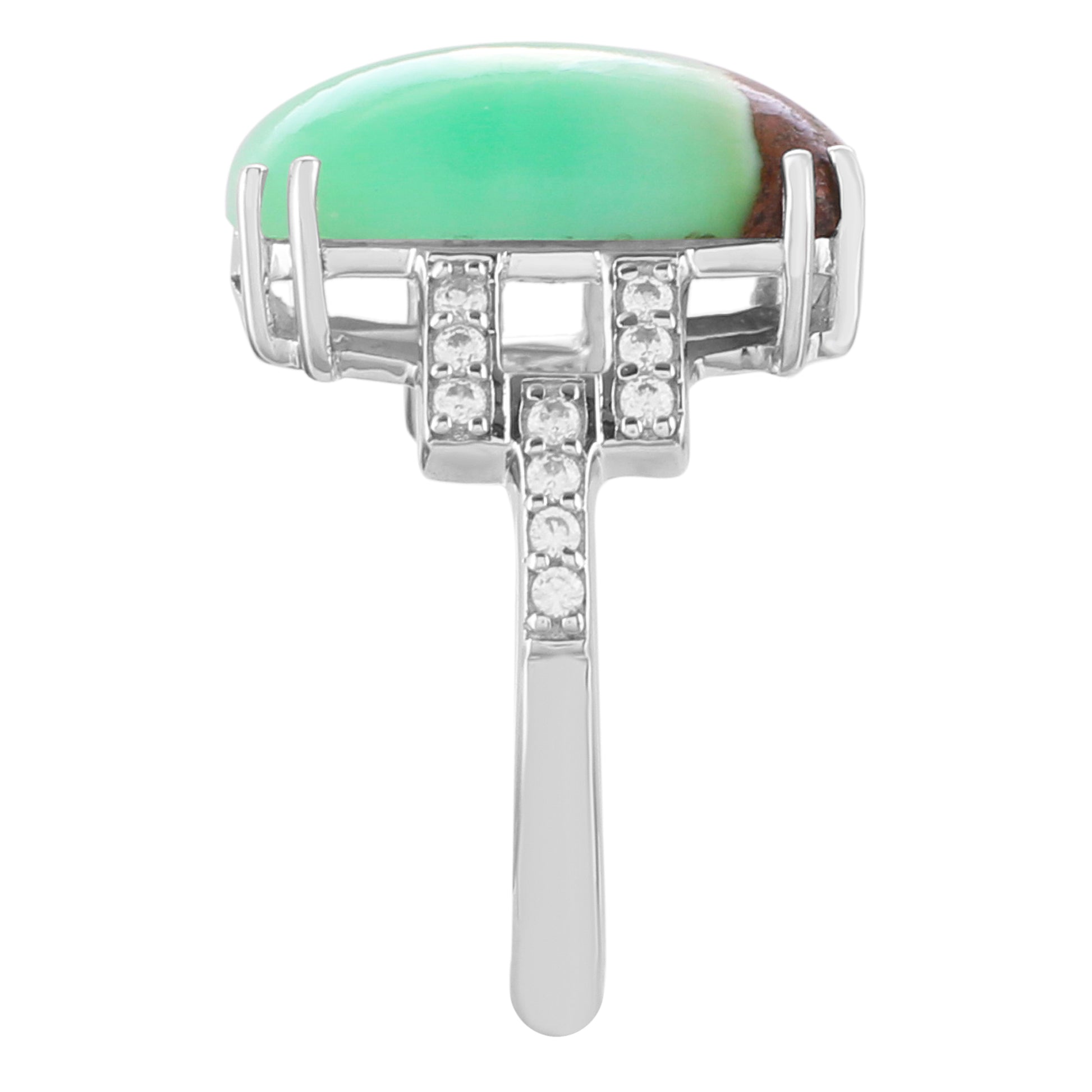 Stříbrný Prsten s Mátovým Chrysoprasem a Přírodním Zirkonem 4 