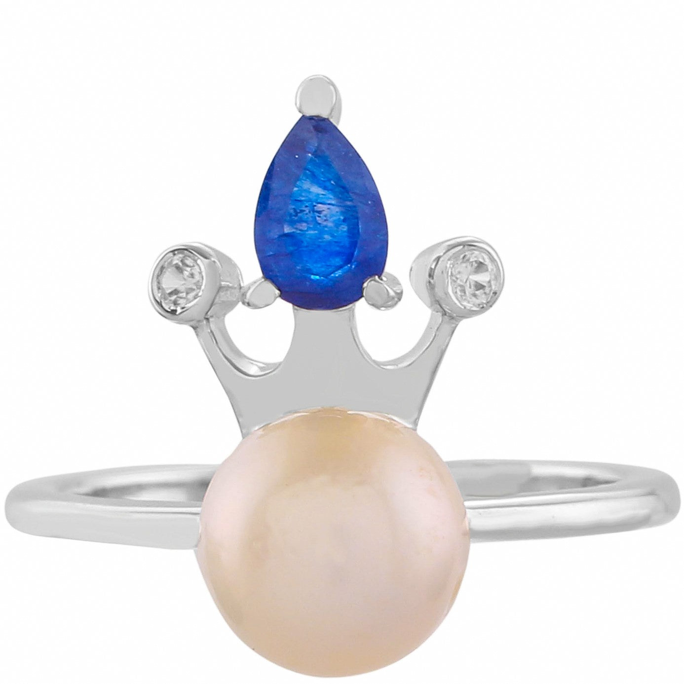 Stříbrný Prsten s Kultivovanou Perlou a Modrým Safírem